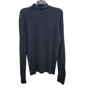 Perry Ellis Vintage Men's Black Tussah Silk Blend Ribbed Knit Mockneck Sweater L
